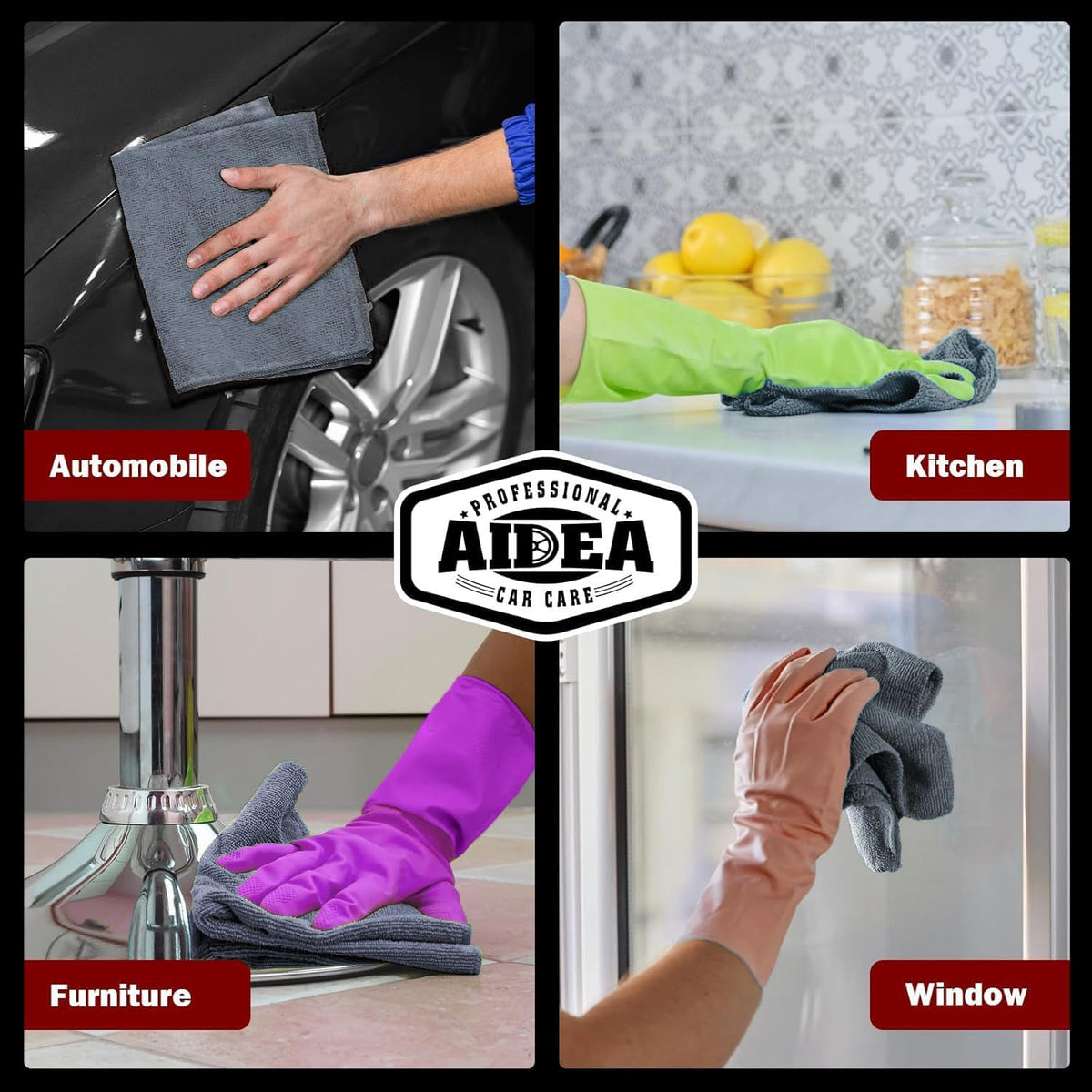 AIDEA Microfiber Cleaning Cloth, 50PK, Microfiber Towels for Cars, Premium Wash Cloths, Dusting Cloth Cleaning Rags, Absorbent Towels for SUVs, House, Kitchen, Window, Cleaning Supplies12×12"