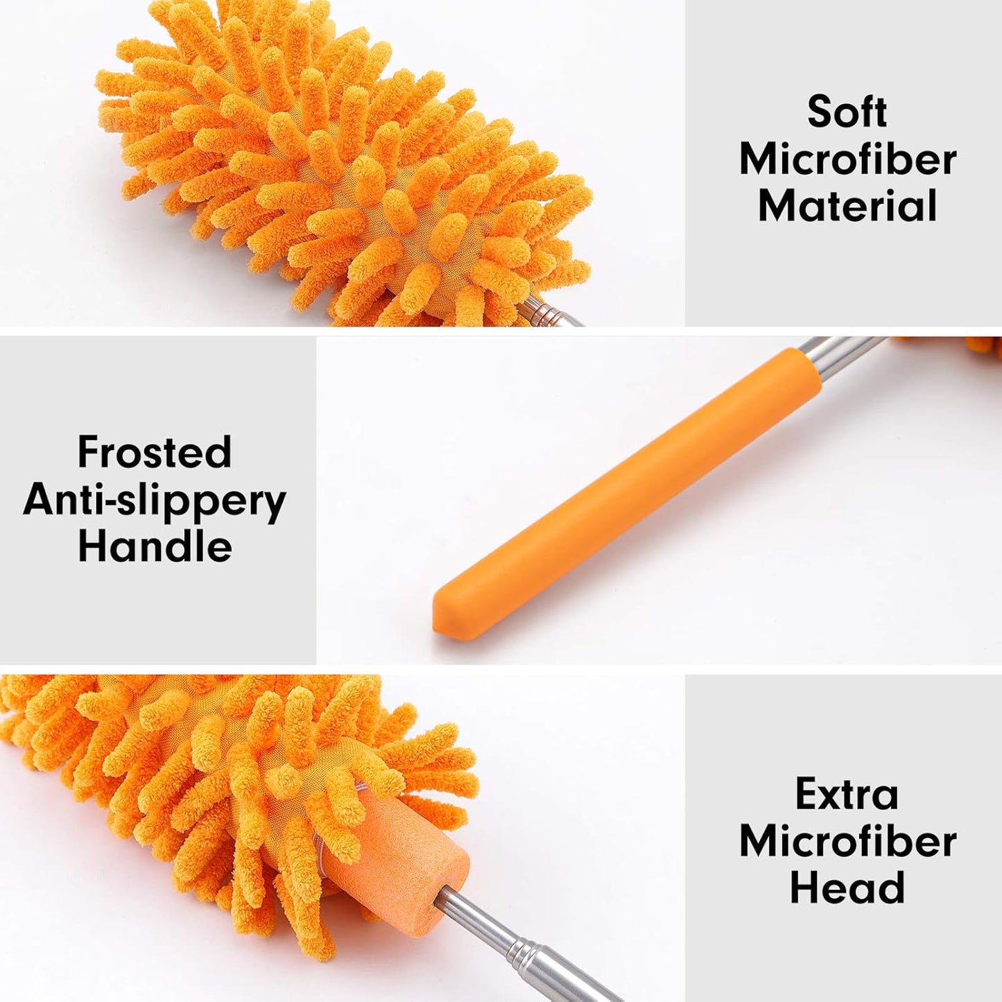 Microfiber Duster for Cleaning, Tukuos Hand Washable Dusters with 2pcs Replaceable Microfiber Head, Extendable Pole, Detachable Cleaning Supplies for Office, Car, Window, Furniture, Ceiling Fan