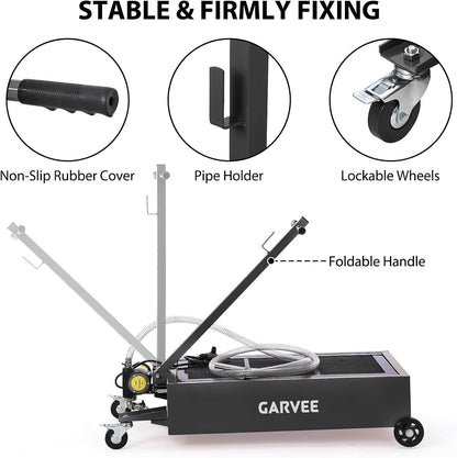 Garvee 20 gal Oil Drain Pan Oil Drain Tank, 76 L Low Profile Oil Drain Pan, Large Capacity Oil Change Pan with Manual Pump & T Foldable Hand and Wheels, 8 ft Hose Oil Drain Cart for Car, SUV, Trucks