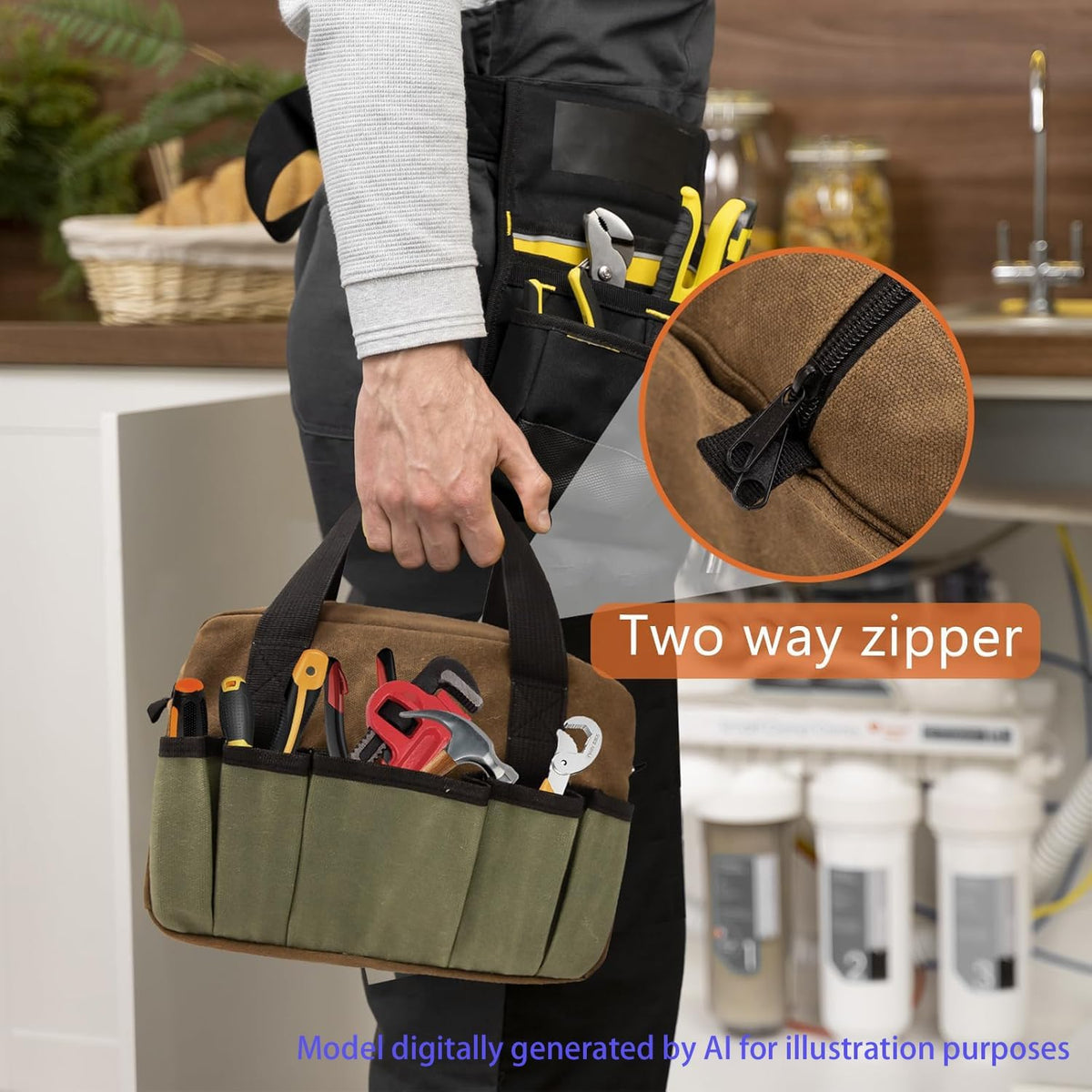 Small Tool Bag,Close Top Wide Mouth Tool Organizer Bag,Large Capacity Tool Bags for Men,Canvas Tool Storage Bag for Storage Handbag for Screwdrivers,Wrench,Pliers Hand Tools (black, 12 Inch)