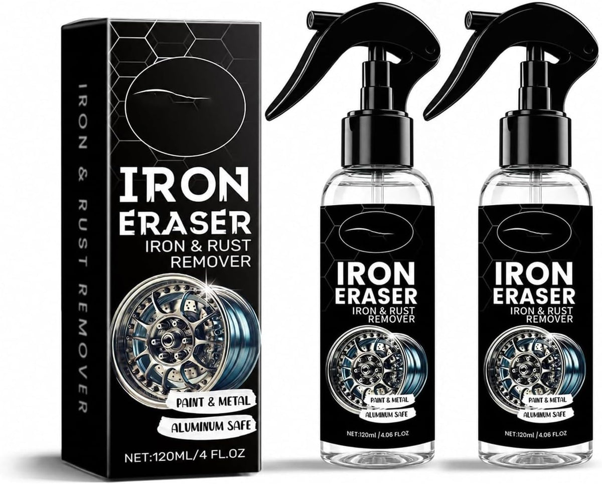 Iron Eraser Rust Remover Spray for Metal,Fast Iron Powder Remover Spray for Car Wheels, Paint & Metal Surfaces (2pcs)