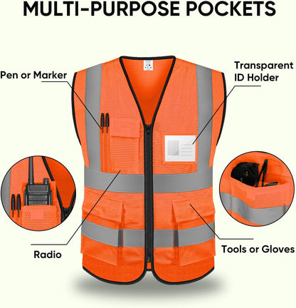 TICONN Reflective Safety Vest High Visibility Class II Mesh Vest for Women & Men Meets ANSI Standards
