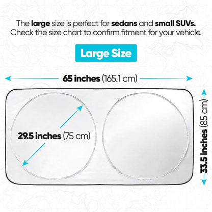 FORTEM Car Sun Shade for Windshield, Reflective Windshield Sunshade, 240T Polyester, Automotive Interior Sun Protection, Ultimate Heat and UV Shield, Foldable, Storage Bag