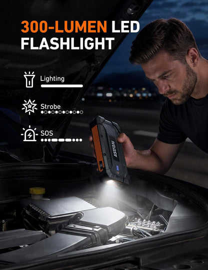 AstroAI S8 Ultra Car Jump Starter, 4000A Safe 12V Battery Booster Pack (All Gas/12L Diesel), Portable Jump Box with Smart Jumper Cables, Type-C/USB, LED Flashlight, Rugged Protection & Storage Bag
