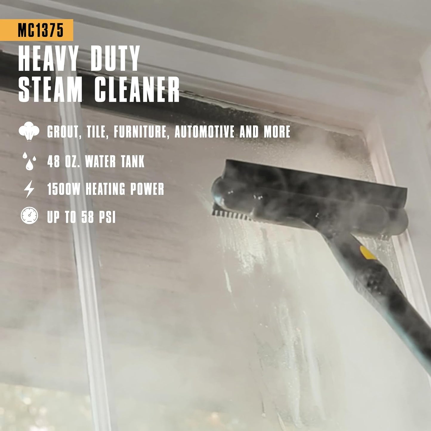 McCulloch MC1385 Deluxe Canister Steam Cleaner, 2-Hour Runtime, Chemical-Free, 23 Accessories: Mop Head, Brushes & More - Built for Home, Tile, Carpet, Furniture, & Personal Car Detailing