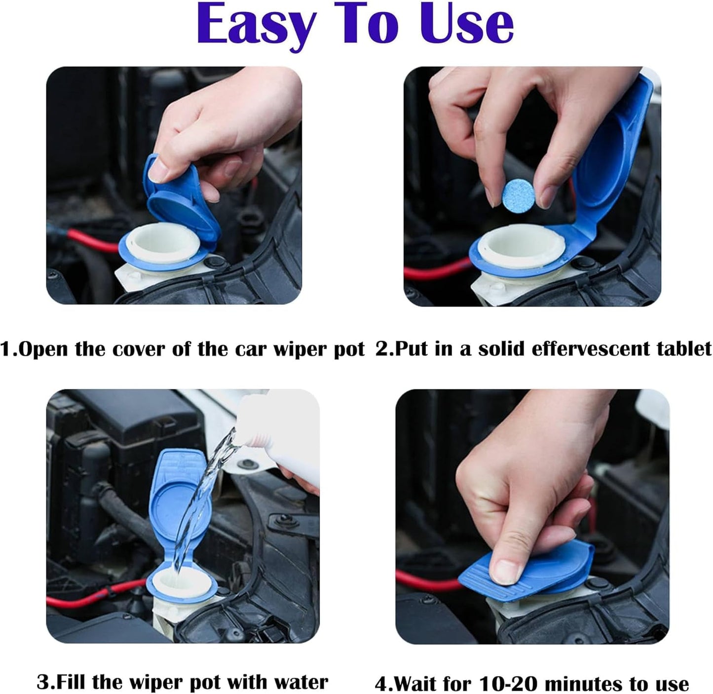 100 Pcs Windshield Washer Fluid Tablets – Solid Concentrated Glass Cleaner for Car, Kitchen, Windows – 1 Tablet Makes 1 Gallon – Effervescent Wiper Fluid, No Harsh Chemicals