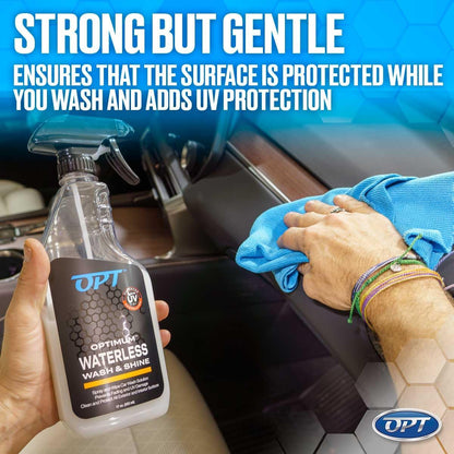 Optimum Waterless Wash and Shine - New Spray Waterless Car Wash with UV Protection, Interior and Exterior Car Cleaning Spray (17 oz.)