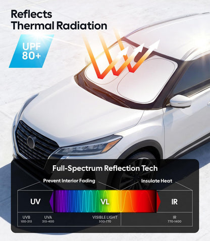 Wigoo Tesla New Model Y Accessories Windshield Sunshade [OEM Design, 100% Sun Blockage] Foldable Heat Insulation Sunshade with Storage Bag, for Model Y 2020~2026 (Juniper), Silver Coating - Colors B