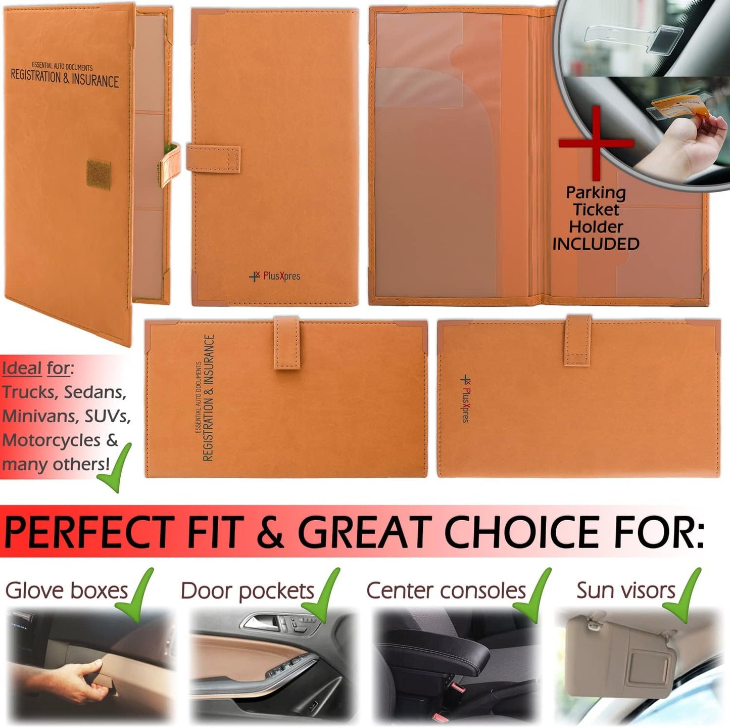 Auto Insurance and Registration Card Holder - Vehicle Glove Box Document Organizer - Car Essential Paperwork Holder for DMV, AAA, Contact Information Cards - Premium PU Leather Wallet Case - Black