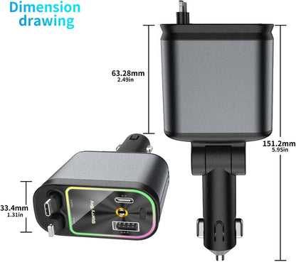 Retractable Car Charger,Car Phone Charger USB C Fast Charge,Cigarette Lighter USB Charger Car Accessories for Women,Road Trip Essentials Gift for Men,Car Charger for iPhone 17/16/15,Galaxy S26,Pixel