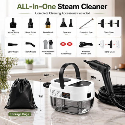 Handheld Steam Cleaner for Home, 2500W High Pressure Steam Cleaner for Car Detailing, 3 Steam Levels, 1600Ml Tank, High Heat Steamer for Bed Bugs, Couch, Furniture, Kitchen, Bathroom, Floors