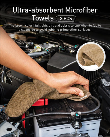 Fantasticlean 9PCS Car Interior Detailing Set, Microfiber Cloth & Applicator, Single-Head Detailing Brushes, Natural Bristles, Scratch-Free & Ultra-Soft for Seats Leather Care or Cleaning