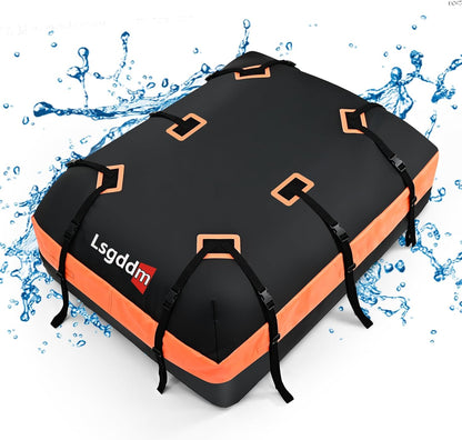 Roof Bag, Waterproof Soft Car Top Carrier Without Rack, 15 Cubic Feet Cargo Carrier for Top of All Vehicles with/Without Rack, Includes Anti-Slip Mat, 4 Door Hooks, Luggage Lock, Storage Bag
