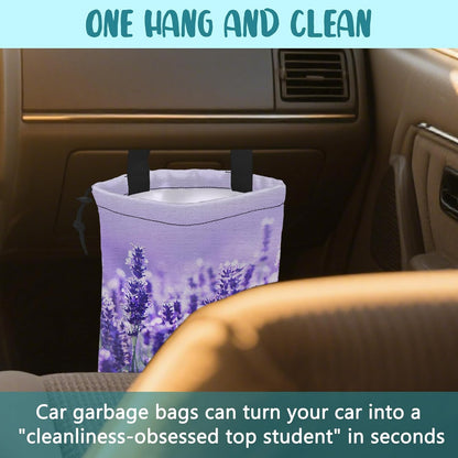 Car Garbage Bag Colorful Floral Spring Daisy Drawstring Car Trash Bag Hanging for Back Seat with Adjustable Buckle Canvas Vehicle Trash Can Easy-to-Install