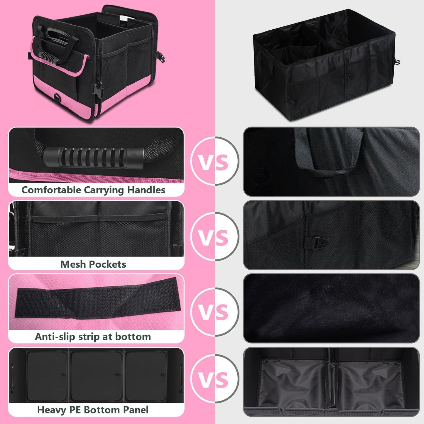AOPHY Trunk Organizer for Car, 95L Large Capacity Trunk Storage with Non-Slip Bottom Strips, Cargo Organizer for Suv, Truck, Sedan, Waterproof Portable Car Organizers for Women Men(Pink)