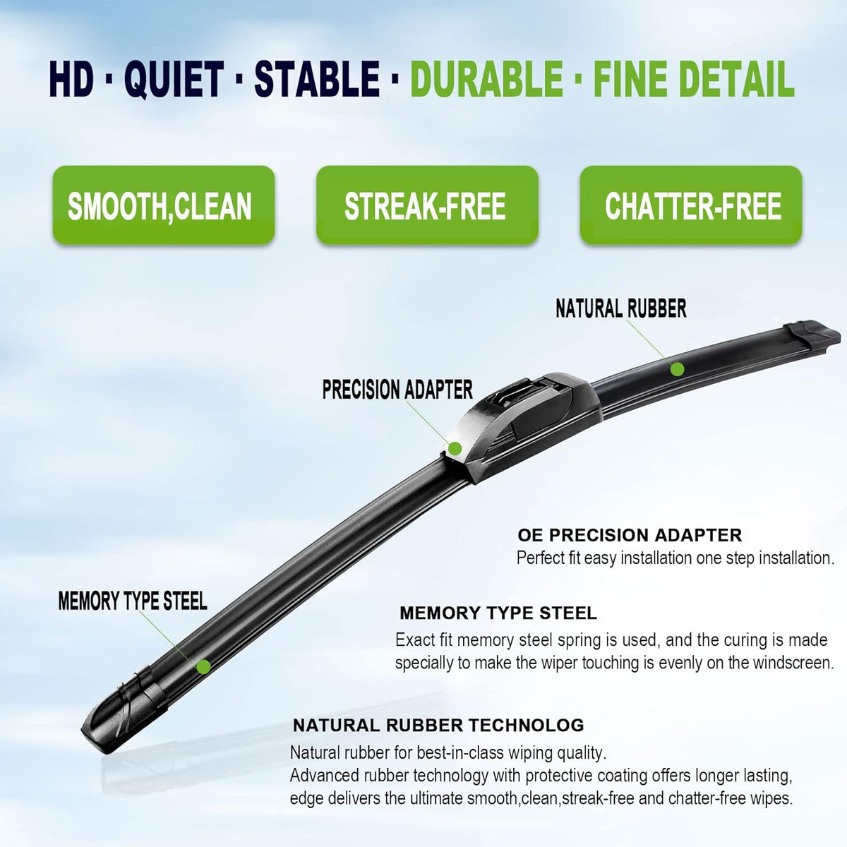 OEM QUALITY 24" +19" PARRATI Premium All-Season Windshield Wiper Blades (Set of 2) - Colors A