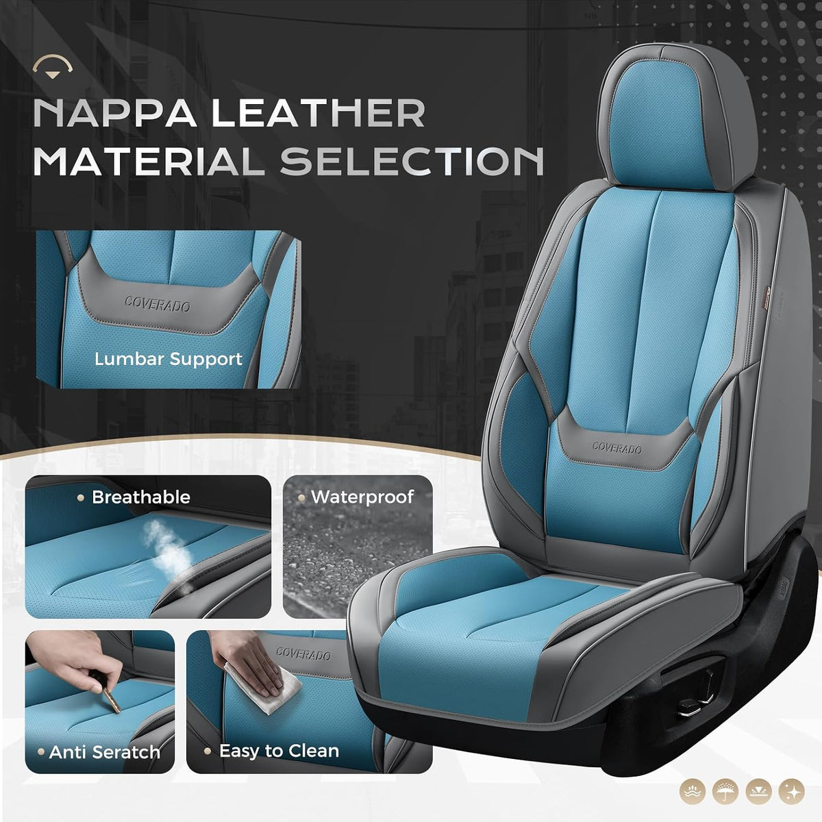 Coverado Seat Covers Full Set, Black Seat Covers for Cars 5 Seats, Car Seat Protector, Waterproof Nappa Leather Car Seat Cushion, Front and Rear Car Seat Cover Fit for Most Sedans SUV Pick-up Truck - Colors B