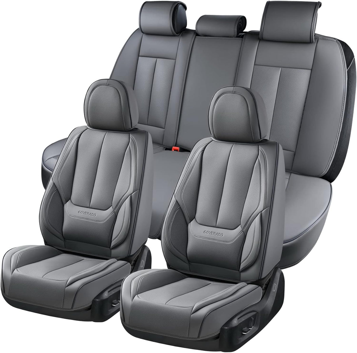 Coverado Seat Covers Full Set, Black Seat Covers for Cars 5 Seats, Car Seat Protector, Waterproof Nappa Leather Car Seat Cushion, Front and Rear Car Seat Cover Fit for Most Sedans SUV Pick-up Truck - Colors A