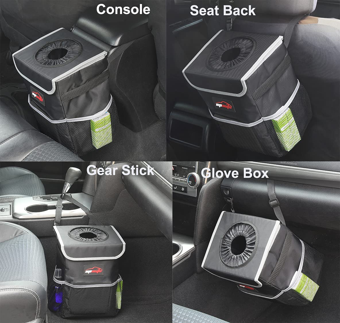 EPAuto Waterproof Car Trash Can with Lid and Storage Pockets, 2.5 Gallon, Black