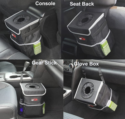 EPAuto Waterproof Car Trash Can with Lid and Storage Pockets, 2.5 Gallon, Black