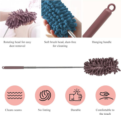 2PCS Car Interior Duster with Extension Pole, 11.8" to 30.5" Retractable Dusters Auto Dash Cleaning Tool, Soft Chenille Hand Washable Dusters for Car Window Furniture Office (Light Pink)