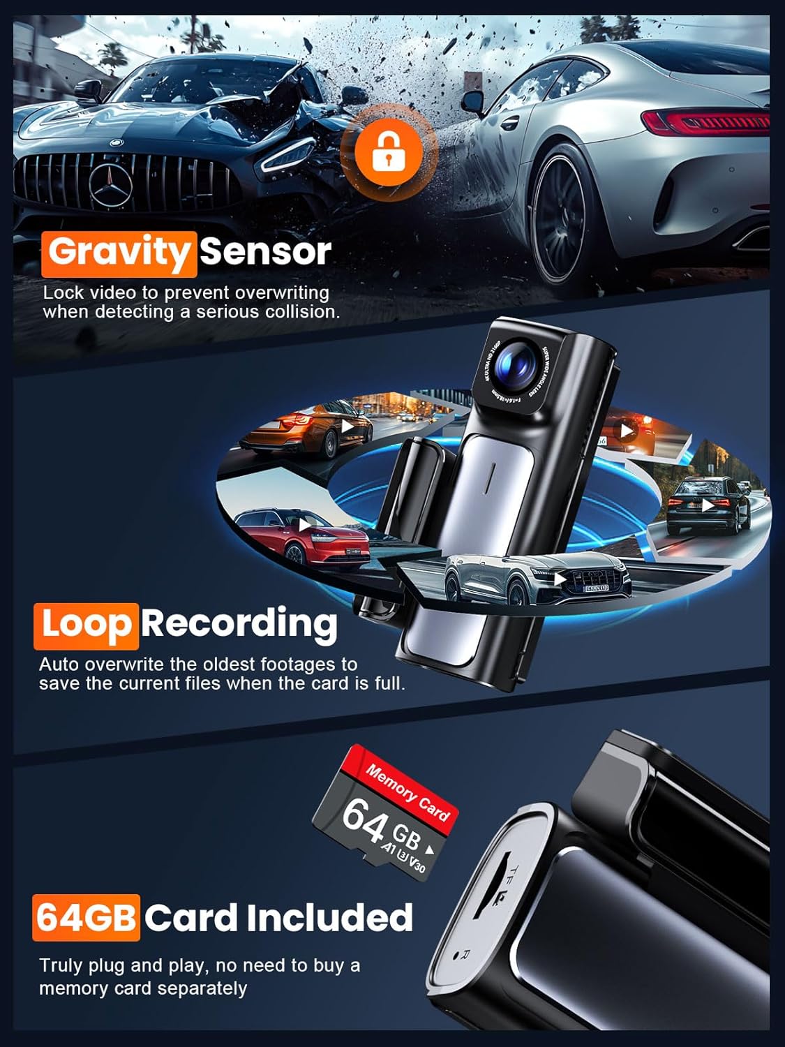 Affver 4K+2.5K Dash Cam Front and Rear, Built-in 5G WiFi 6 GPS, 64GB Card Included, 3.59'' IPS Screen Dash Camera for Cars, Dual Dashcam with G-Sensor, Loop Recording, 24H Parking Monitor