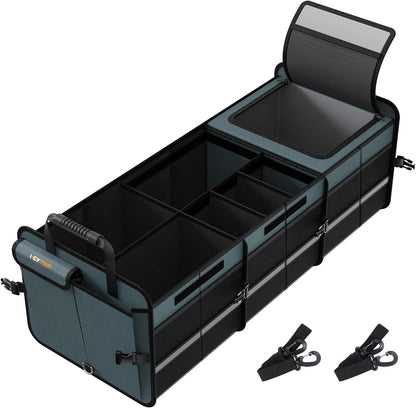 HEYTRIP Large Trunk Organizer With Built-in Leakproof Cooler Bag, 2 Tie-Down Straps, 4 Removable Dividers, Foldable Cover, Built with 2mm PE Board