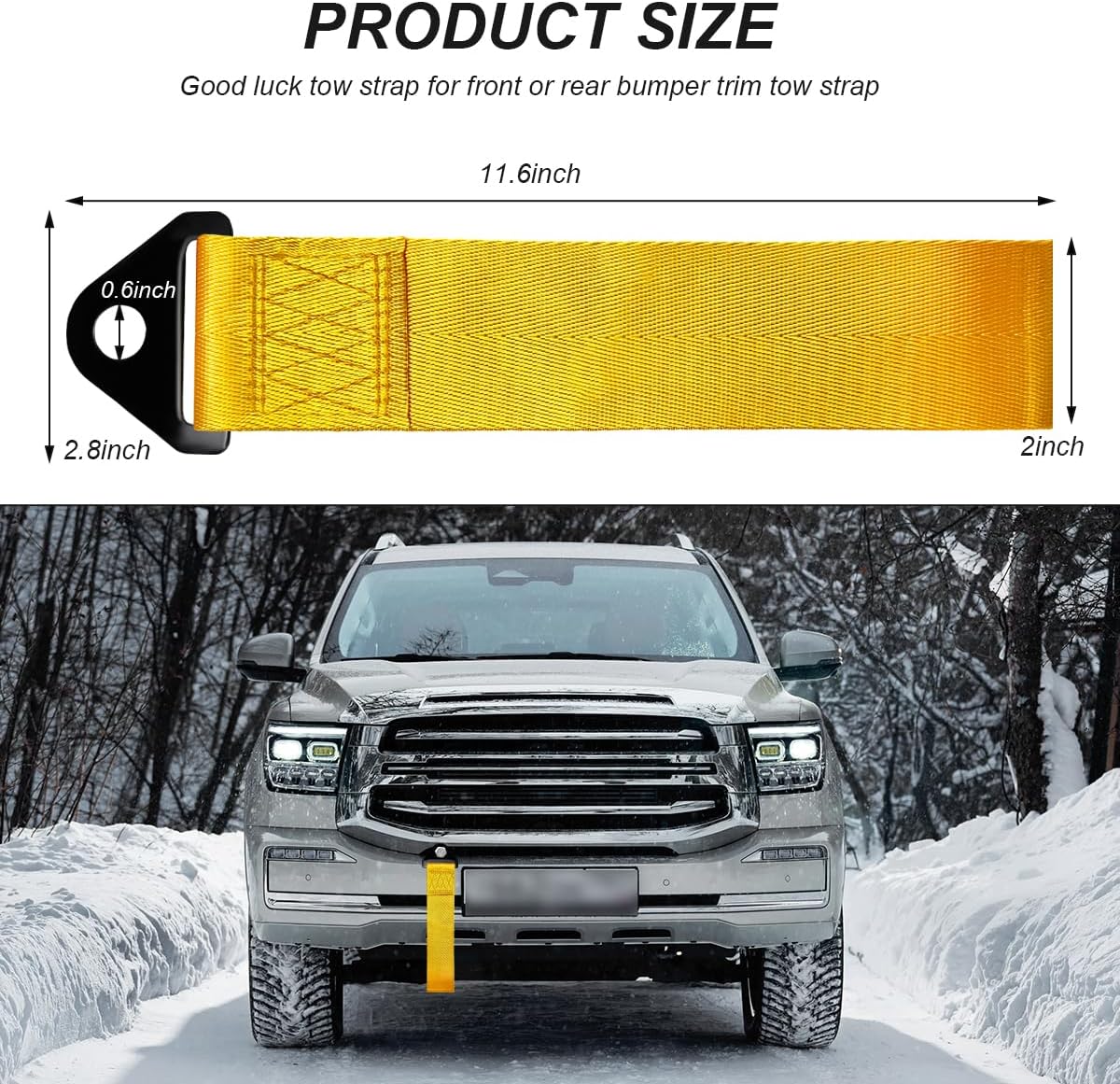 Racing Tow Strap, Stylish JDM Car Bumper Tow Strap Trailer Hook Belt for Decoration, Heavy Duty Nylon Traction Rope Universal Fit for Front or Rear Front Bumper (Black)