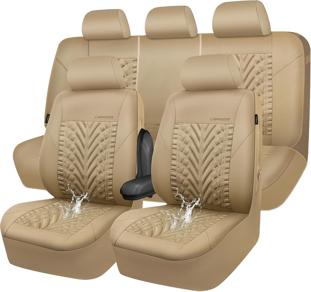 CAR PASS Car Seat Covers Full Sets, Front & Split Rear Bench for Car, 3D Tyre Embossed Automotive Interior Covers, Airbag Compatible, Quick Setup Universal Fit Seat Covers for Car, SUV(Charcoal)