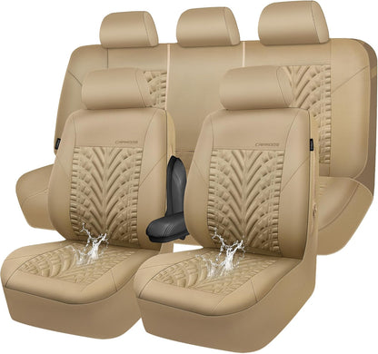 CAR PASS Car Seat Covers Full Sets, Front & Split Rear Bench for Car, 3D Tyre Embossed Automotive Interior Covers, Airbag Compatible, Quick Setup Universal Fit Seat Covers for Car, SUV(Charcoal)