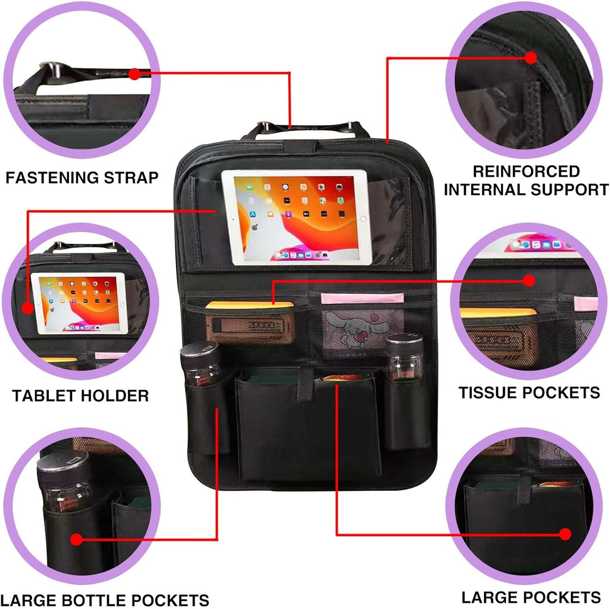 Car BackSeat Organizer,2 Pack for Kids Car Organizer Kick Mats Kick Mats Back Seat Protector with Touch Screen Tablet Holder, for Kids, Car Travel Accessories, (2PACK)