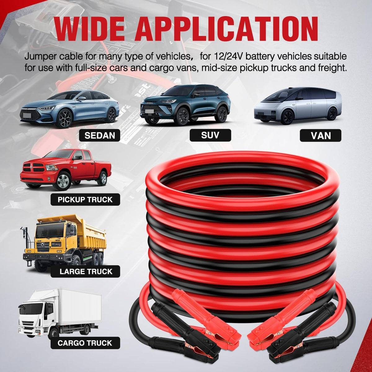 Nilight Jumper Cables for Car Battery 8 Gauge 12 FT Booster Cable Heavy Duty 250 A CCA with Carrying Bag Jump Start Emergency Kit Pickup Vans SUV Sedan Motorcycle