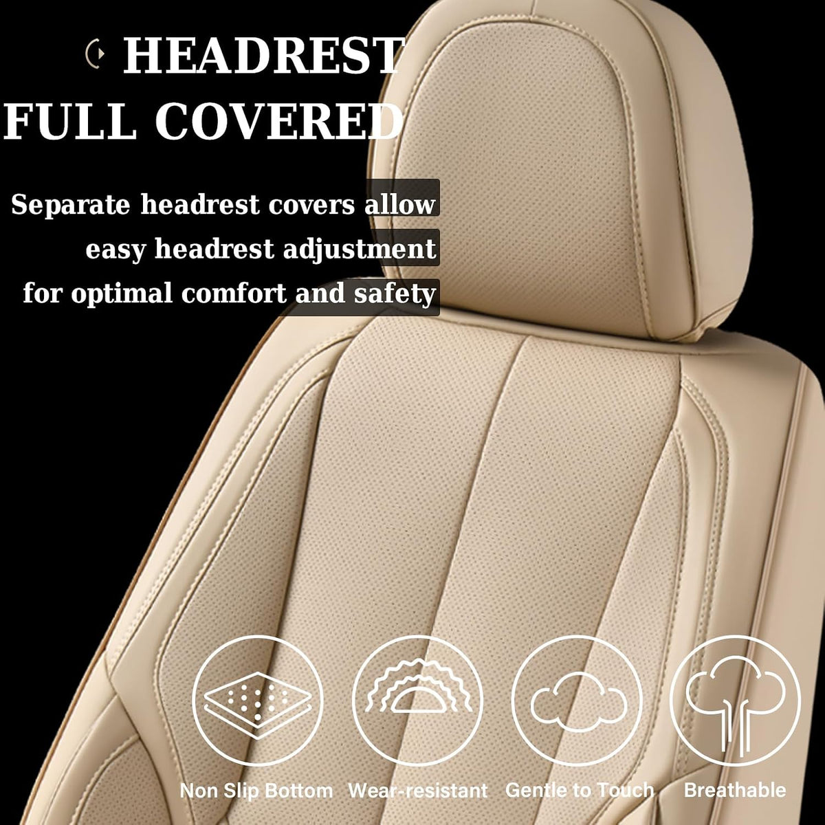 Coverado Seat Covers Full Set, Black Seat Covers for Cars 5 Seats, Car Seat Protector, Waterproof Nappa Leather Car Seat Cushion, Front and Rear Car Seat Cover Fit for Most Sedans SUV Pick-up Truck - Colors A