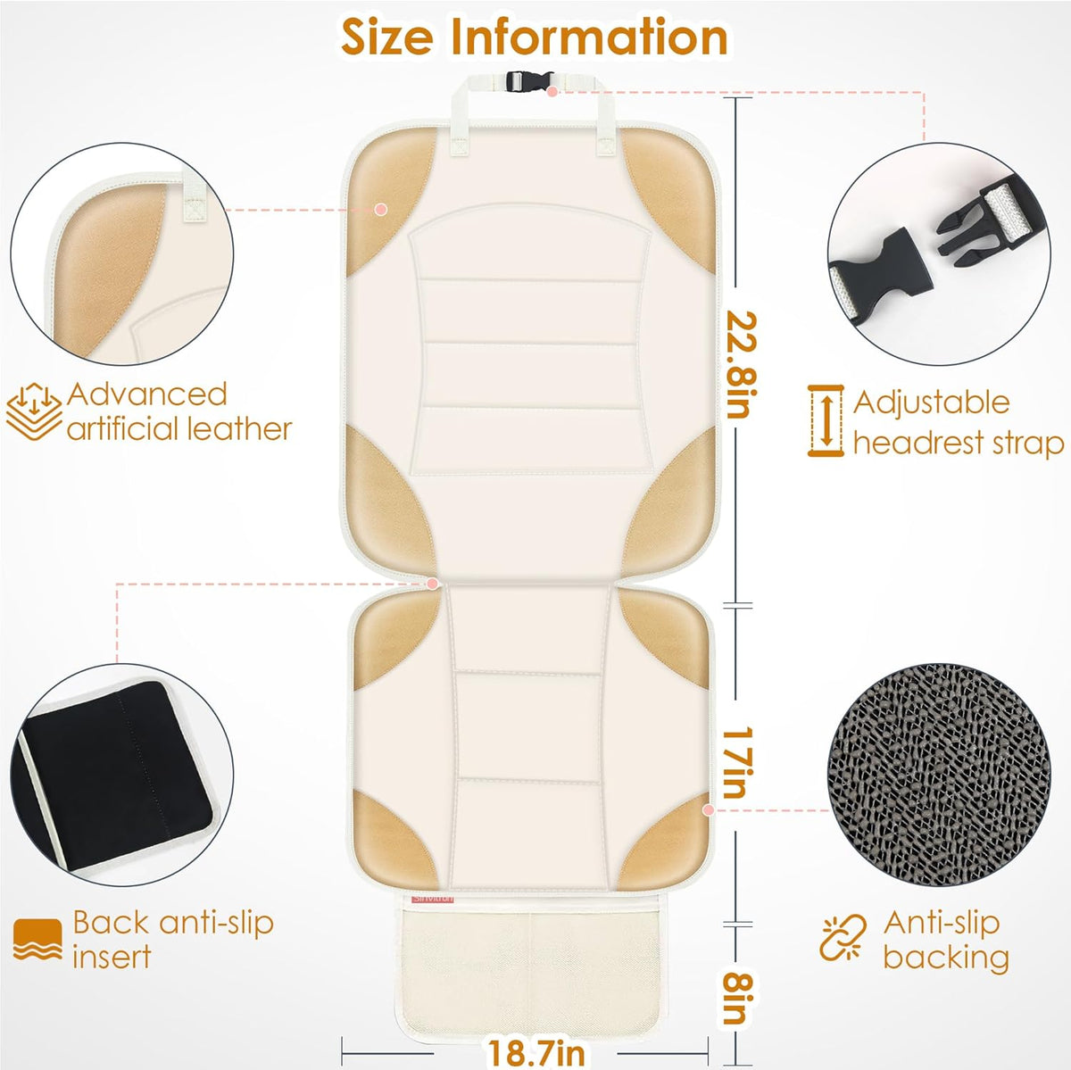Sinvitron Car Seat Protector for Child Car Seat - Waterproof Non-Slip Leather Mat with 2 Mesh Pockets, Universal Seat Cover for Baby, Pets & Vehicles(2-Pack,Black)