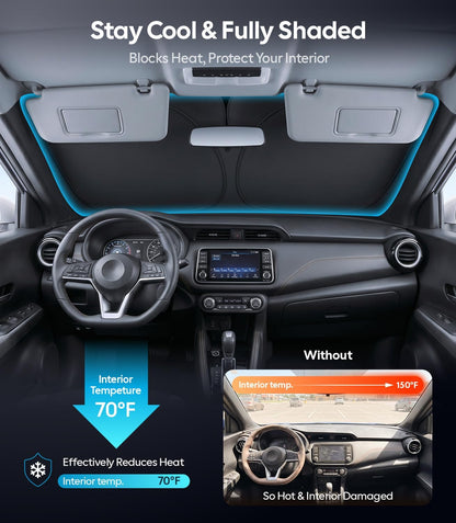 Wigoo Tesla New Model Y Accessories Windshield Sunshade [OEM Design, 100% Sun Blockage] Foldable Heat Insulation Sunshade with Storage Bag, for Model Y 2020~2026 (Juniper), Silver Coating - Colors B