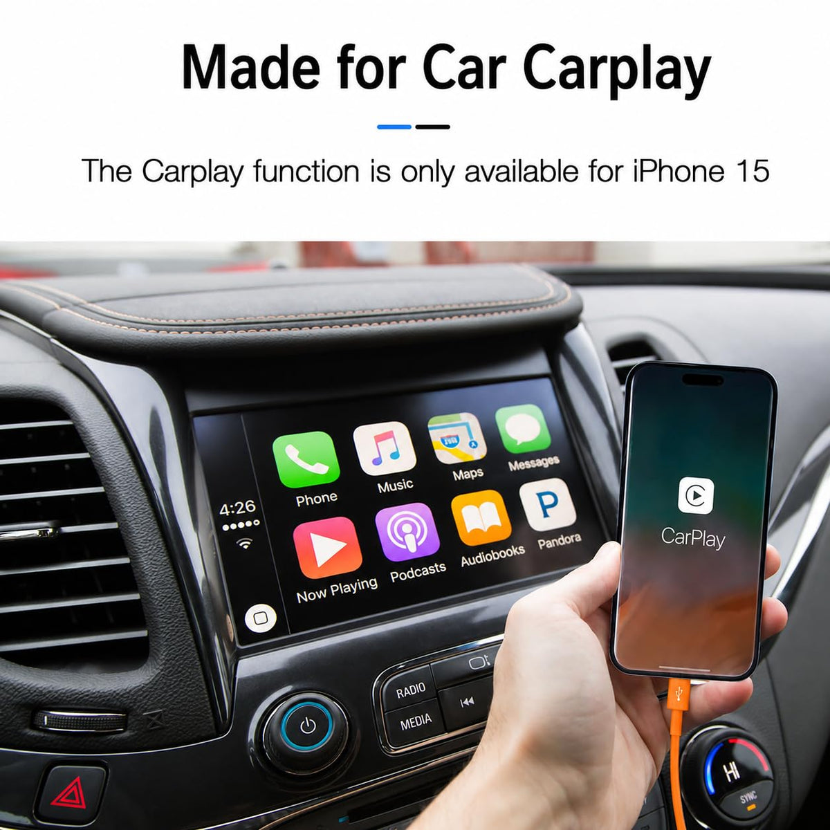 Car Carplay Cable for iPhone 17/16/15, USB A to USB C Cable Compatible for iPhone 17/16,17Air, 17/16/15 Pro Max,17E/16E/Plus, iPad 10th/11 Gen,iPad Pro 12.9,Air 5th/4th Charger Cord,Car Charging Cable