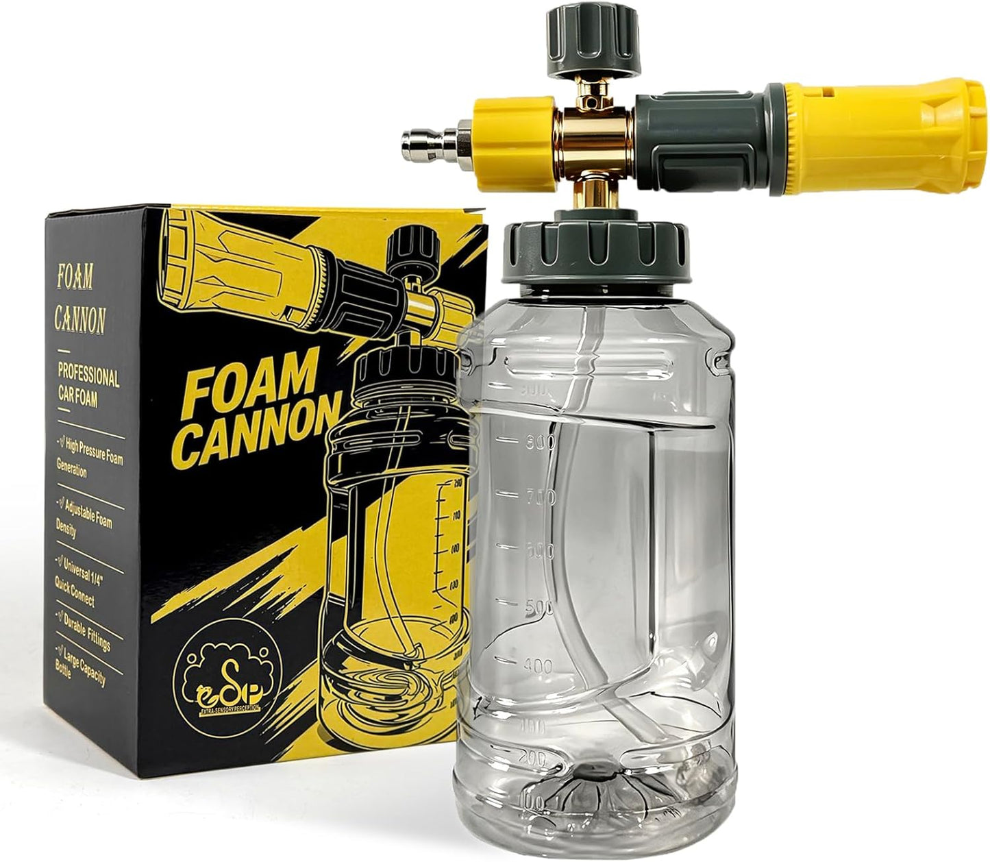 ESP Foam Cannon Snow Foam Lance Pressure Power Jet Washer Quick Release Adjustable Nozzle with 1 Liter Bottle Washing Mitts 1 Towel