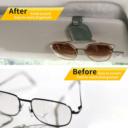 Yuoyar Magnetic Leather Sunglasses Holder for Car, 2 Packs (Black) | Magnetic Car Visor Accessories