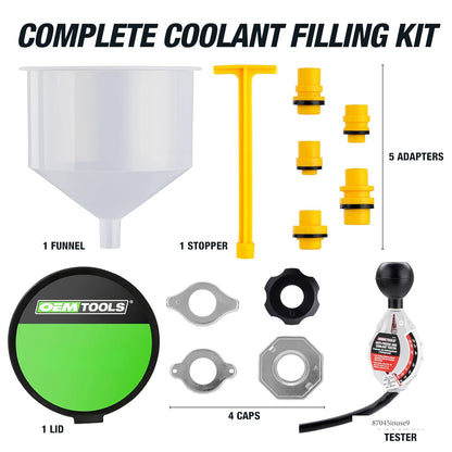 OEMTOOLS No-Spill Coolant Funnel Kit, 15 Piece Fluid and Oil Funnel Set, Allows Access To Hard-To-Reach Radiators