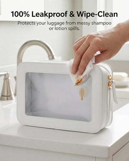 LETGO Clear Makeup Bags, TSA Approved Toiletry Bag with Zipper, Clear Makeup Organizer Fit Carry-on Travel Essentials,Clear Cosmetic Bags for Women Men (C-Beige)