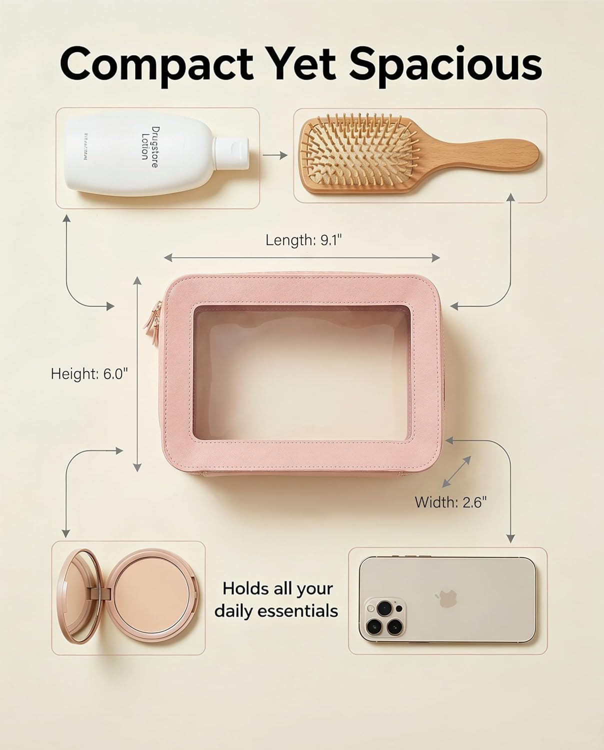 LETGO Clear Makeup Bags, TSA Approved Toiletry Bag with Zipper, Clear Makeup Organizer Fit Carry-on Travel Essentials,Clear Cosmetic Bags for Women Men (C-Beige)