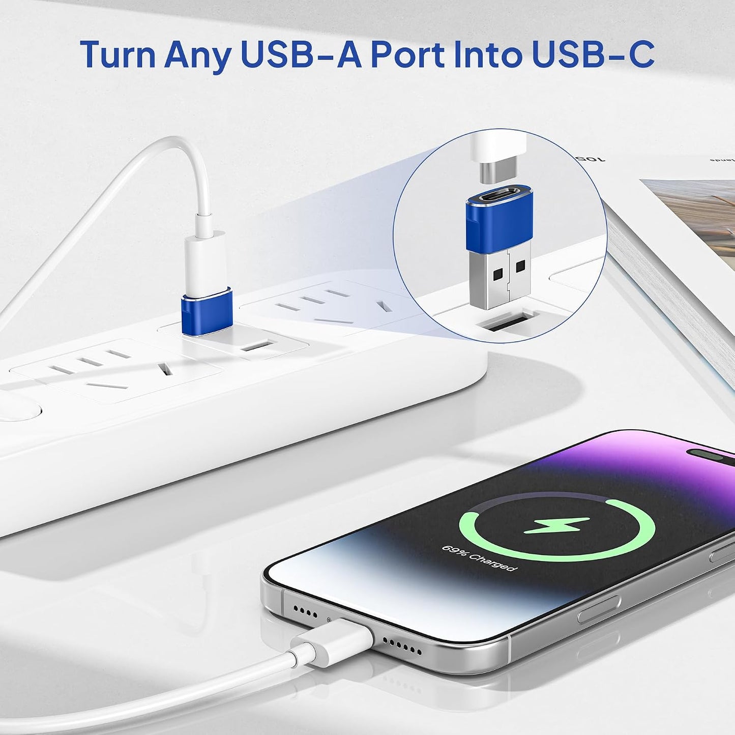 Elebase USB to USB C Adapter for iPhone 17 4Pack,USBC Female to A Male Car Charger Adapter,Type C Converter Apple 17e 16 Pro Max 15 14 Plus,iWatch Watch 11 10 Ultra 3,iPad Air,Samsung Galaxy S26
