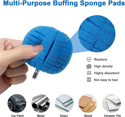 Linkstyle 5PCS Drill Polishing Ball Set, Car Wheel Polisher Sponge Pad Kit with Long Extension Pole & Cleaning Brush, Buffing Ball for 1/4" Hex Drill, Car Rim and Metal Surface Polishing Tool