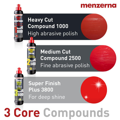 menzerna Polishing Set 8oz – HCC1000, MCC2500 & 3800 | 3-Step System for Scratch Removal, Swirl Elimination & Mirror-Like Finish