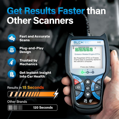 BLCKTEC 440 Bluetooth OBD2 Scanner Diagnostic Tool - Car Code Reader and Scanner for Car - Comes with Live Data - Battery/Charging System Test - Works for All OBD Compliant Cars 1996 & Newer