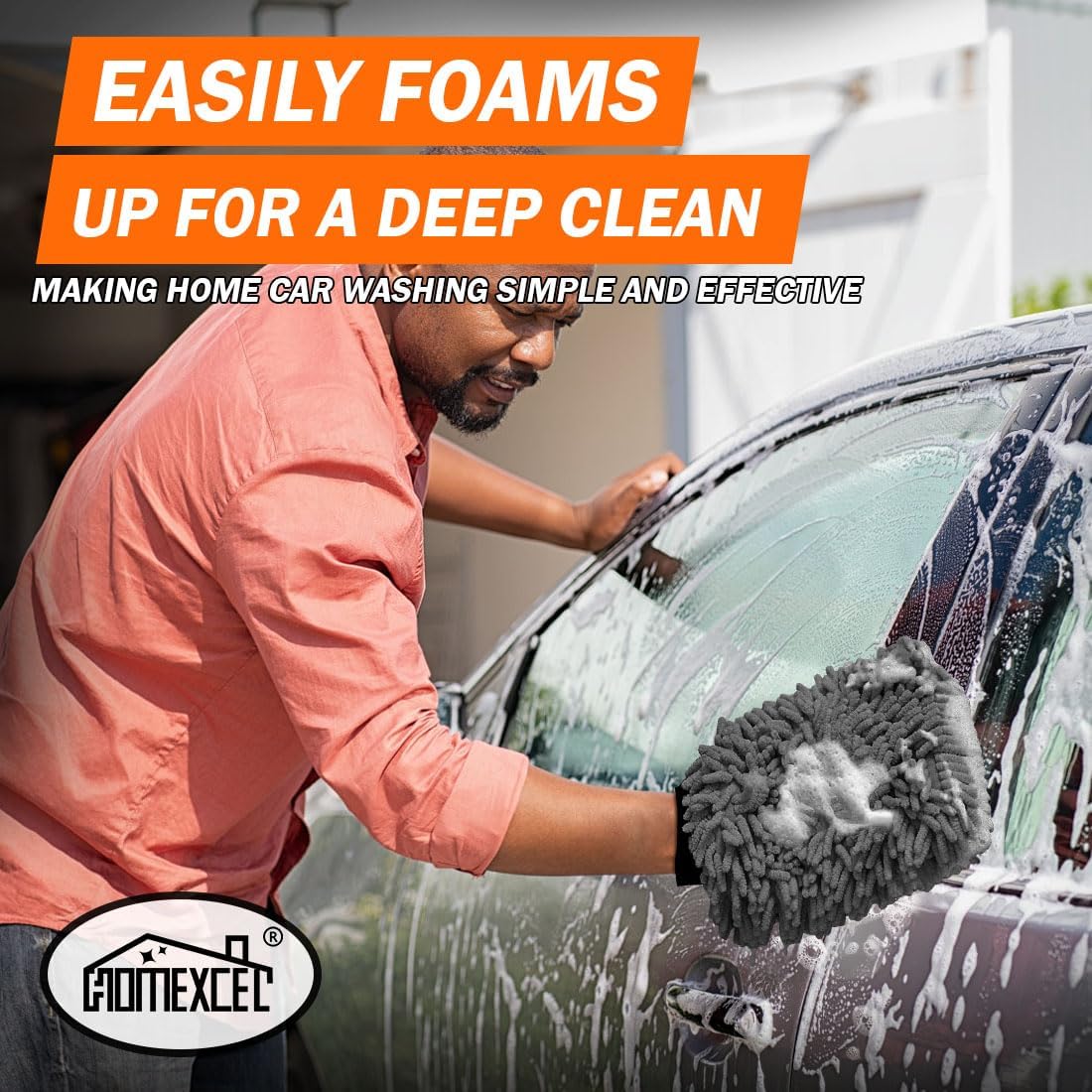 HOMEXCEL Car Wash Mitt, 2PK Chenille Microfiber Wash Mitt, Scratch-Free & Lint-Free, Rich Foam, Highly Absorbent, Double Sided, Perfect for Car Washing and Detailing, 10.2" x 6.7 ", Blue