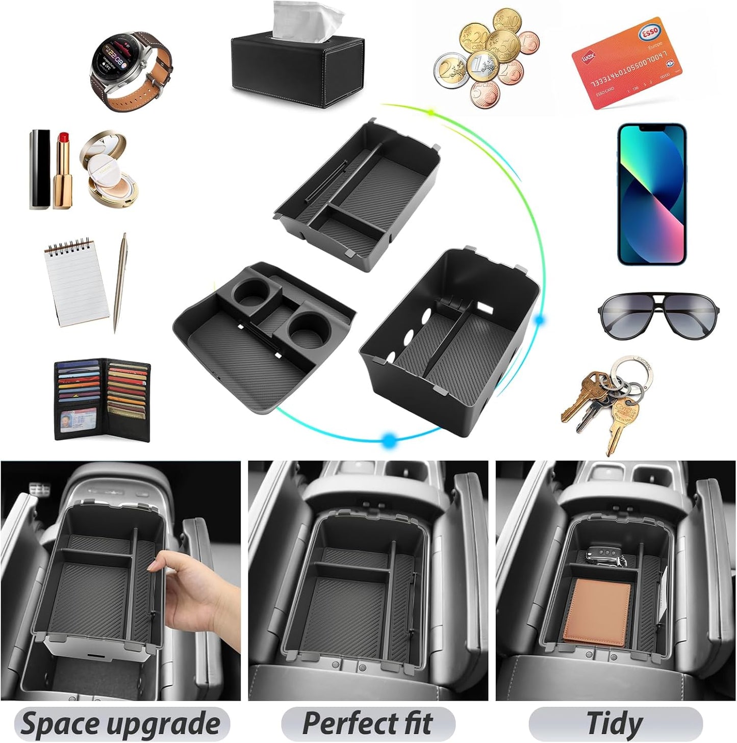 SKTU 2-Pack 2023 2024 2025 2026 Lexu s RX350 Center Console Organizer for 2023-2026 Lexu s RX350/RX450h/RX500h Console Tray 2023 2024 2025 2026 RX350 Accessories with Sunglasses Holder [Double Layers]