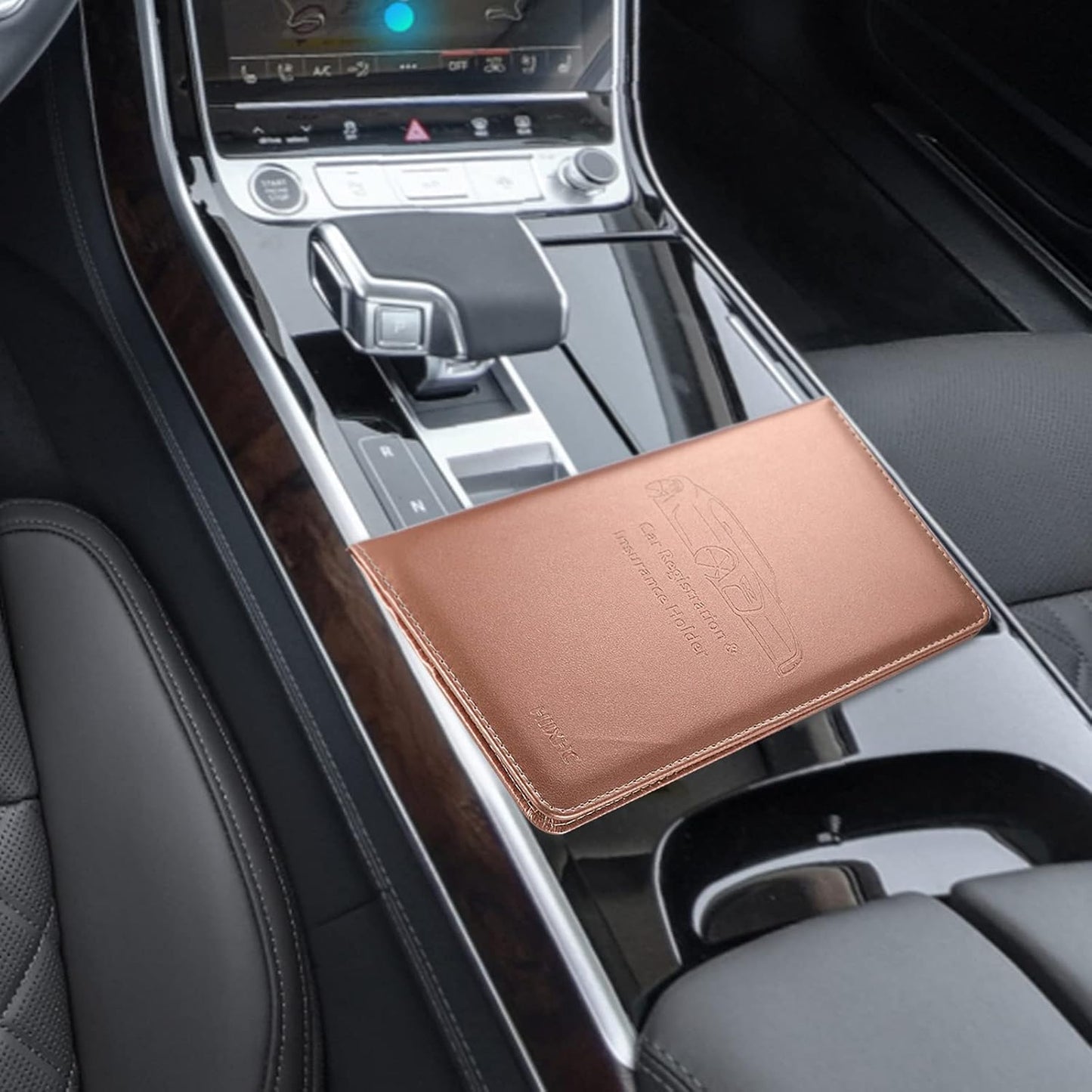 Car Registration and Insurance Card Holder - Leather Vehicle Glove Box Automobile Documents Paperwork Wallet Case Organizer for ID, Driver's License, Key, Cards - Car Accessories for Women&Men