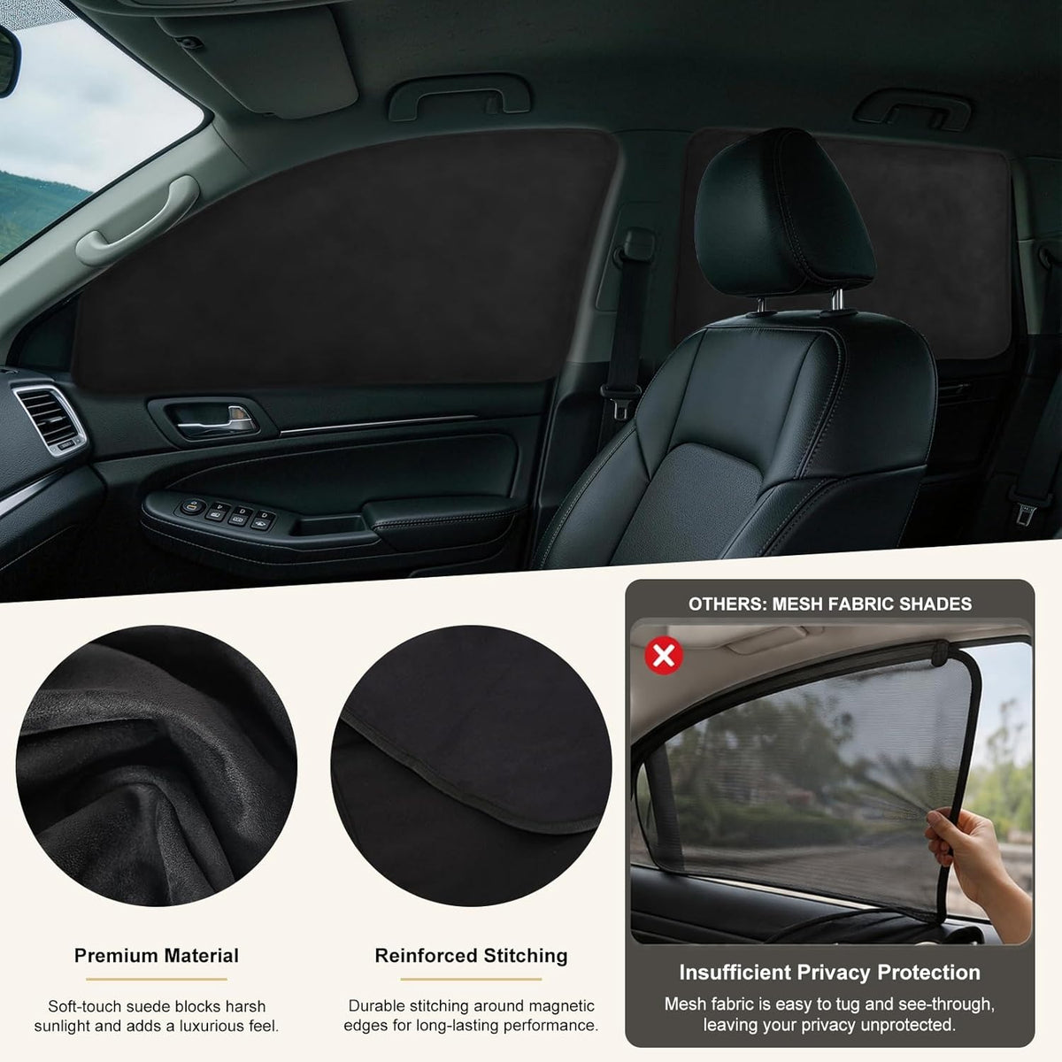 XCBYT Car Window Shades - 4 Pcs Car Privacy Curtains - 100% Block Light Car Window Covers - Magnetic Side Window Sun Shade Keeps Cooler for Breastfeeding, Taking a nap, Changing Clothes, Camping