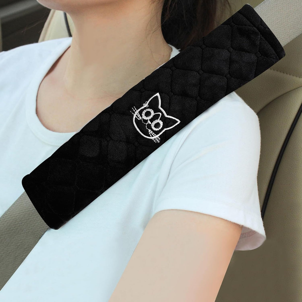 Amooca Soft Auto Seat Belt Cover Seatbelt Shoulder Pad 2 PCS for a More Comfortable Driving Compatible with All Cars and Backpack Black